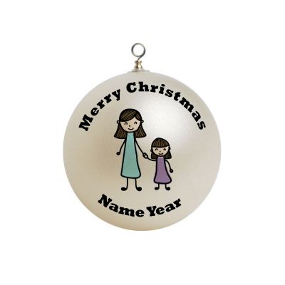 Personalized Mother Daughter Mom Mommy parent  stick figure Christmas Ornament 4