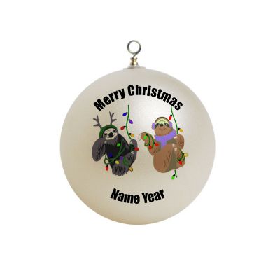 Personalized Christmas Sloth Two Hanging on a tree with christmas lights 4