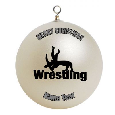 Personalized Wrestling word with silhoutte of men Ornament  4