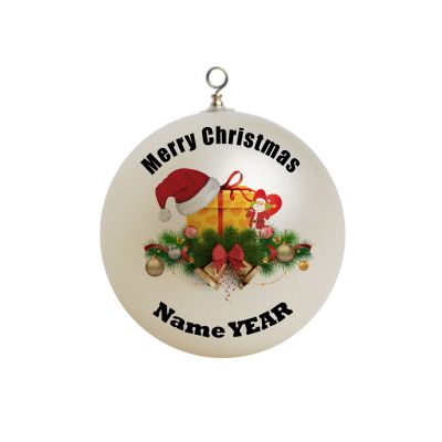 Personalized  Merry Christmas Present and pine tree christmas santa hat elements  Ornament Christmas 5