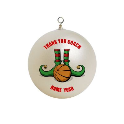Personalized Thank you Basketball Coach Elf Feet with a basketball Ornament  #5