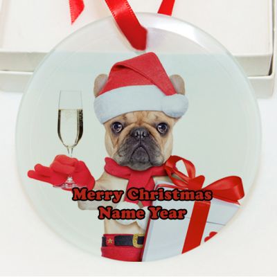 Personalized Christmas Bulldog Holding a Drink  GLASS Ornament Custom Gift #5