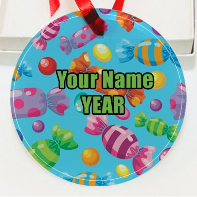Personalized Pattern candies blue texture  GLASS Ornament  Gift #5