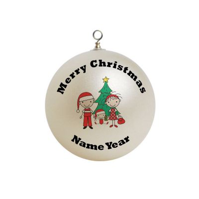 Personalized Family of 3 with baby boy stick figure  Ornament Christmas #5
