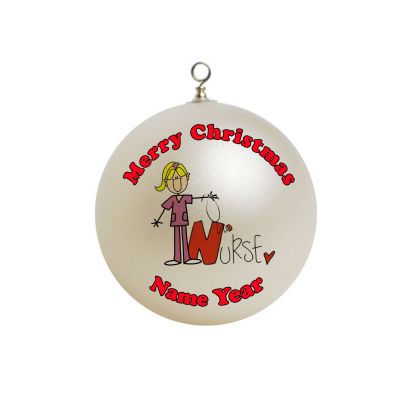 Personalized  Nurse Female Blond Christmas Stick Figure Ornament 5