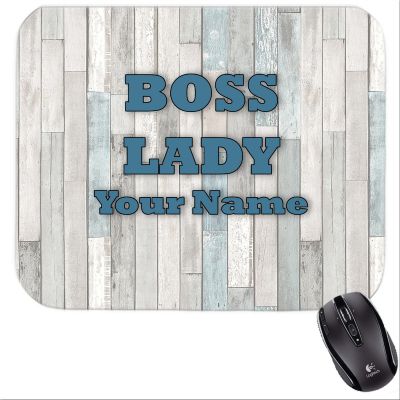 Personalized The Boss Lady on Wood Planks Mousepad Quote 6
