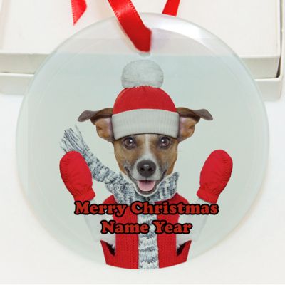 Personalized Christmas Dog Holding Paws UP  GLASS Ornament Custom Gift #6