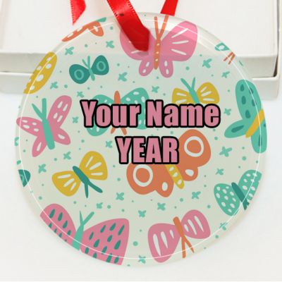 Personalized Pattern Doodle butterflies texture  GLASS Ornament  Gift #6