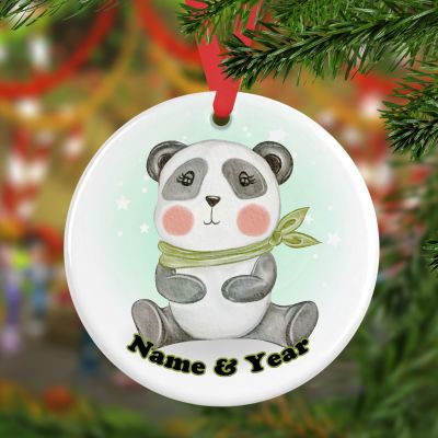 Personalized Round Ceramic OrnamentAdorable Cute Kawaii Baby Panda Watercolor 6