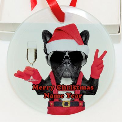 Personalized Christmas Black Dog Holding Drink  GLASS Ornament Custom Gift #7