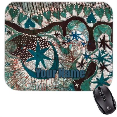 Personalized Abstract Hearts and Stars Brown, Blue , Green Pattern Mousepad #7