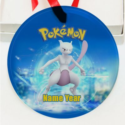 Personalized Pokemon  Mewtwo GLASS Ornament  Gift #7