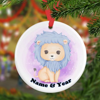 Personalized Round Ceramic Ornament Cute Animal Baby Lion Lion King 7