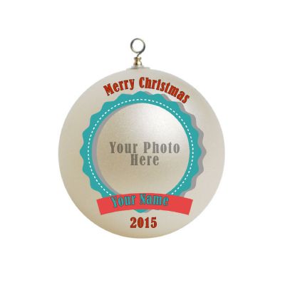 Personalized Christmas Teal and Red with dashed Lines Border,  Ornament Custom Border Gift #8