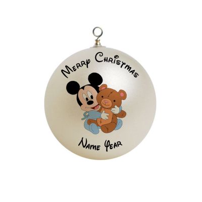 Personalized  Babies First 1st Christmas Baby Mickey Hugging Bear Ornament Custom Gift #9