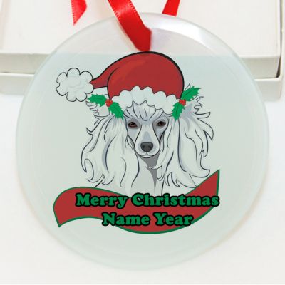 Personalized Christmas Poodle Dog Drawing GLASS Ornament Custom Gift #9