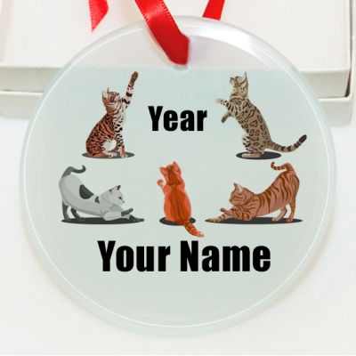 Personalized Pattern Kitten Cat Stretching and Jumping  GLASS Ornament  Gift #9