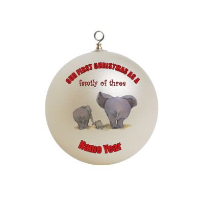 Personalized  Our First Christmas Family of three 3 elephant Christmas Ornament 9