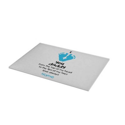 Custom Tempered Glass Cutting Board Large 15x12  Baby Feet I love daddy Boy #2