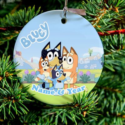 Personalized Round Ceramic Ornament Bluey 1