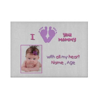Custom Tempered Glass Cutting Board Large 15x12  Baby Feet I love you mommy girl #3