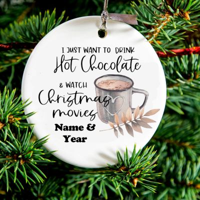 Personalized Round Ceramic Ornament Hot Chocolate Coco 1