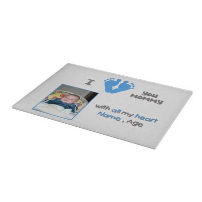 Custom Tempered Glass Cutting Board Large 15x12  Baby Feet I love you mommy boy #4