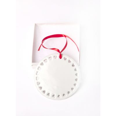 LIMITED Discontinued Personalized Round with Heart Border Ceramic Ornament With Your Photo and Text