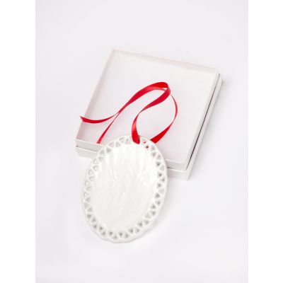 Personalized Oval with Triangle Border Trim Ceramic Ornament With Your Photo and Text