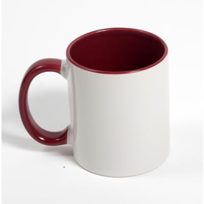 Personalized Photo Ceramic Mug Burgandy HANDLE 11oz