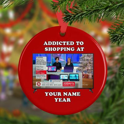 Personalized Round Ceramic Ornament Funny Addicted To Shopping at QVC ON TV 2