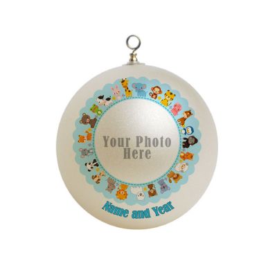 Personalized Baby Boy Animals and Blue Border,  Ornament Custom Border Gift #14