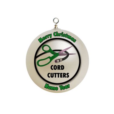 Personalized Funny TV Cord Cutters Scissors in Green Ornament  #1