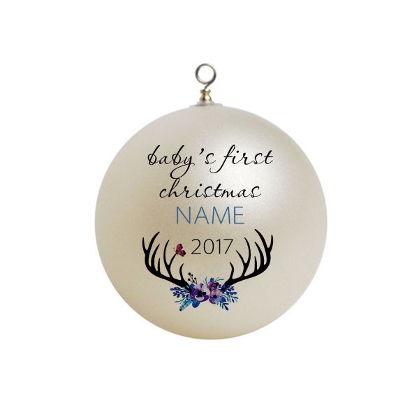 Personalized Babys First Christmas Antler with flowers Custom Christmas Ornament #10