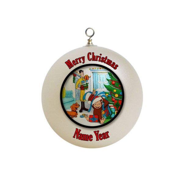 Personalized Curious George Openning Presents  Christmas Ornament Custom Gift #11