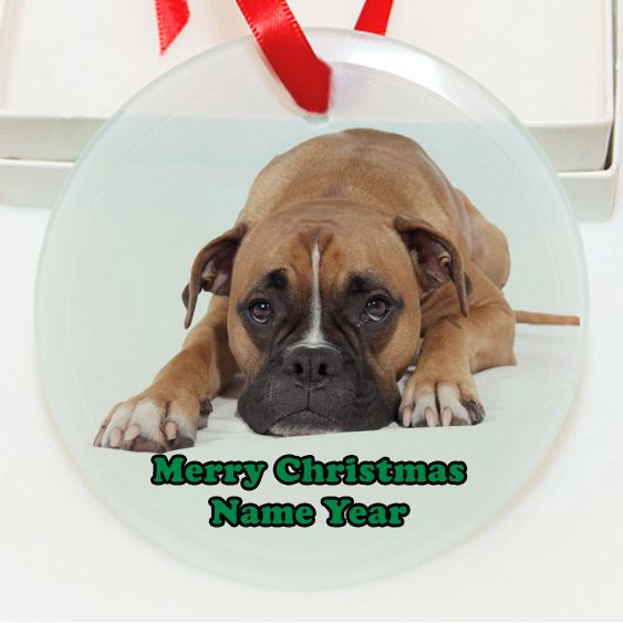 Personalized  Boxer Dog laying down GLASS Ornament Custom Gift #12