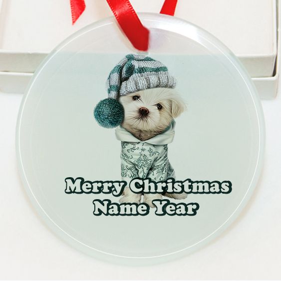 Personalized Cute White Dog GLASS Ornament  Gift Dog #13