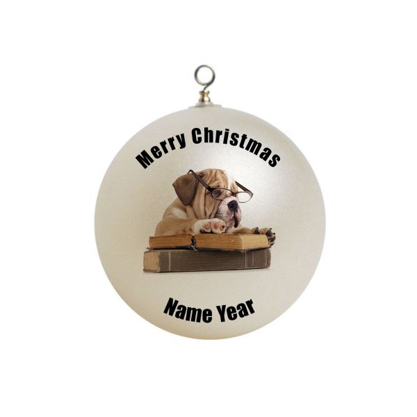 Personalized Bull Dog with Books ,Ornament dog 14