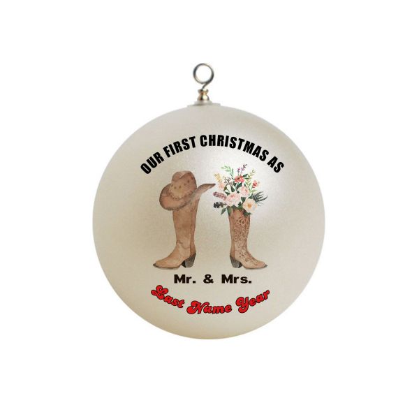 Personalized Our First Christmas Western Boot Cowboy Cowgirl Ornament-Mr & Mrs  Couple Married 15