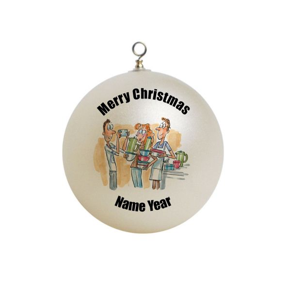 Personalized Tupperware Couple Holding dinnerware Ornament 1