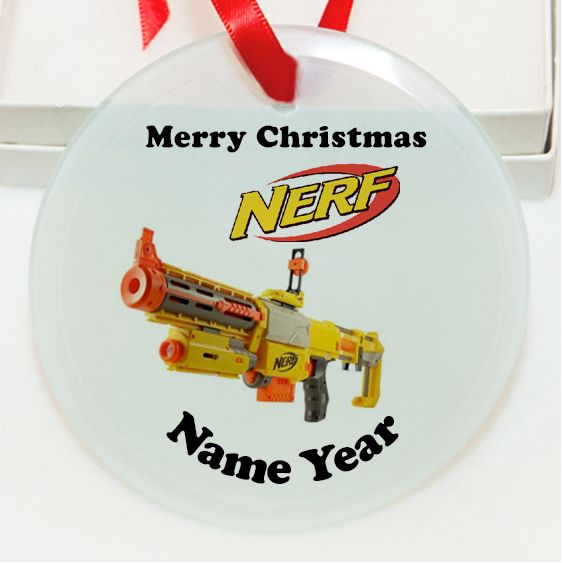 Personalized Nerf Gun GLASS Ornament Custom Gift #1