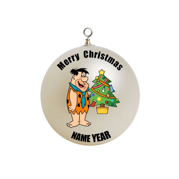 Personalized Fred Flintstones with aChristmas tree Ornament 1
