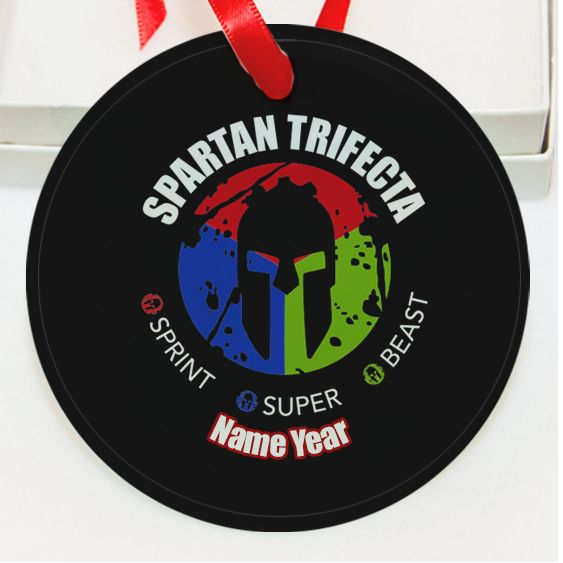 Personalized Spartan Trifecta GLASS Ornament Custom Gift #1