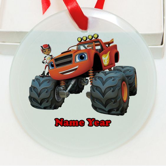 Personalized Blaze and the Monster truck GLASS Ornament Custom Gift #1