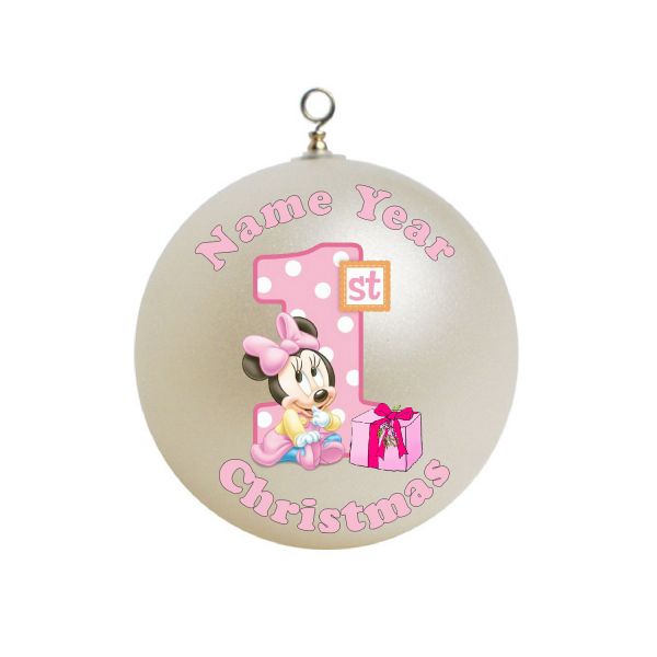 Personalized  Big Number Baby Girl First 1st Christmas Pink Minnie Mouse With a Ornament Custom Gift #1