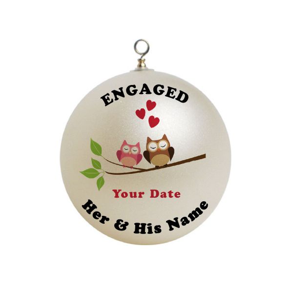Personalized  Engaged / Engagement  Owls Couple With Hearts Christmas Ornament Custom Gift #1