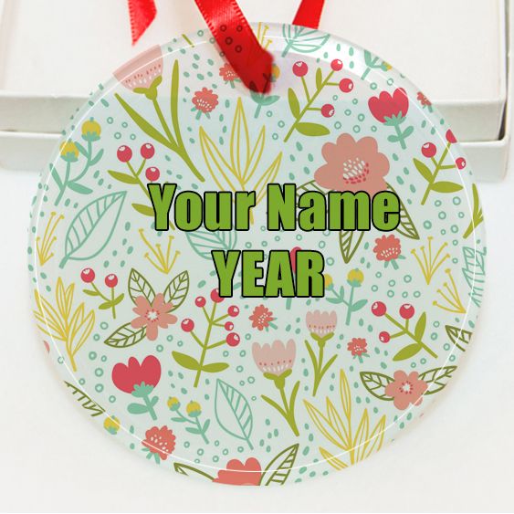 Personalized Floral Pattern Pink, Green, Teal GLASS Ornament  Gift #1