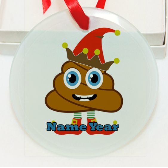 Personalized Poop  Emoji  Elf GLASS Ornament  Gift #1