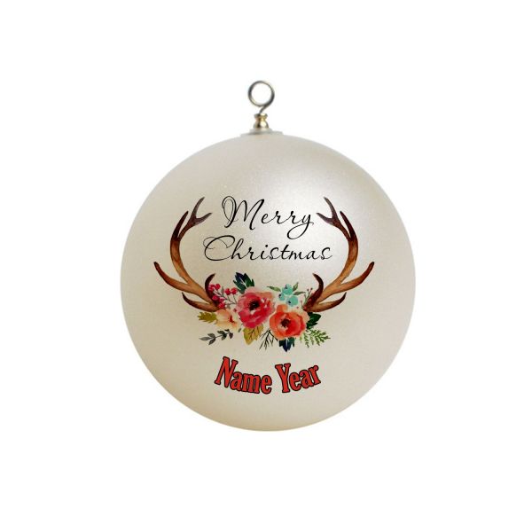Personalized Antlers with flowers Custom Christmas Ornament #1
