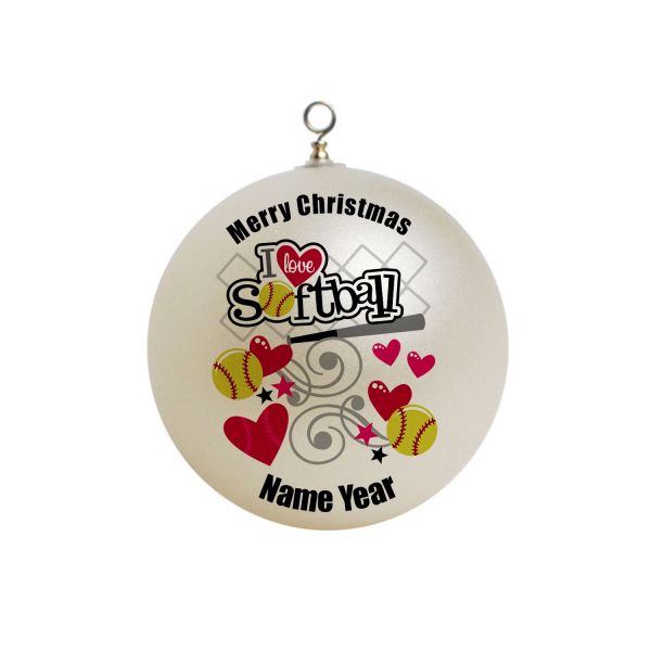Personalized I love Softball Christmas Ornament Custom #1